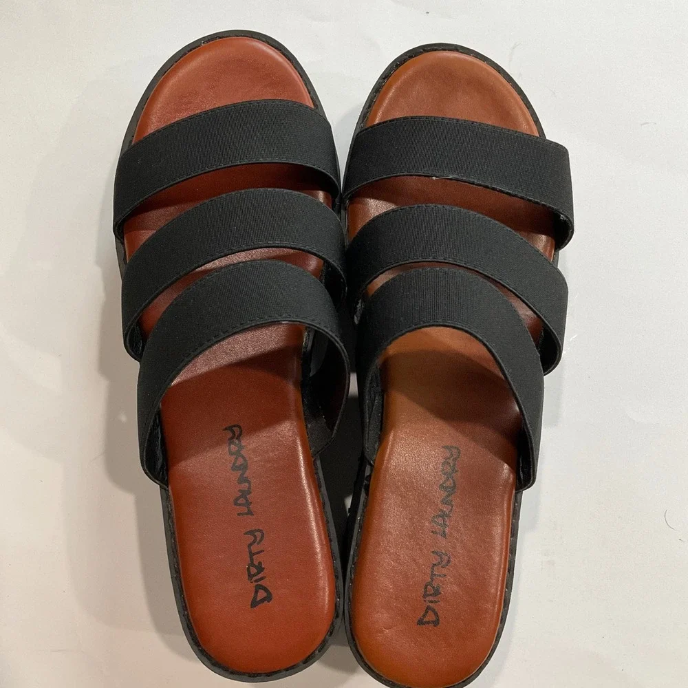 Dirty Laundry June Black Elastic‎ Triple Strap Platform Sandals 9 Chunky 90s Y2K